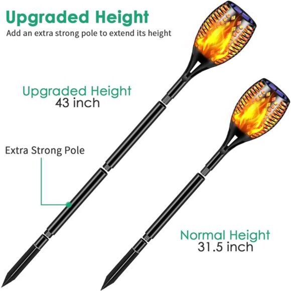 Solar Lights, 43" Waterproof Flickering Flames 96 LED Torches Outdoor Landscape - Picture 3 of 7